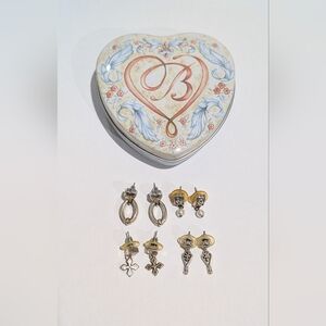 Brighton 4 Pairs Silver Plated Dangle Drop Earrings Including Storage Tin